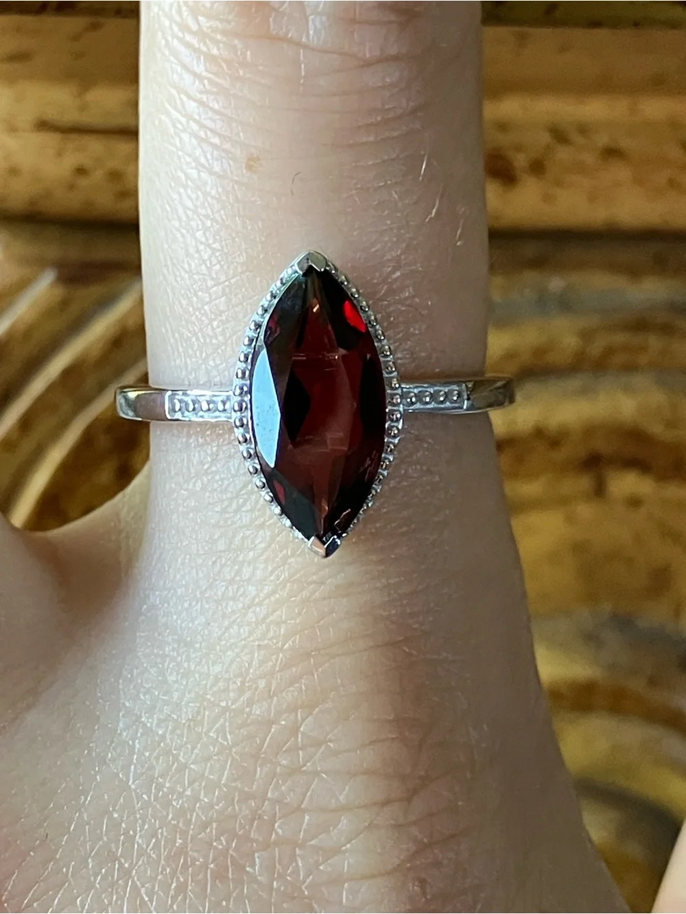 Natural Red Garnet Sterling Silver Ring Size 9